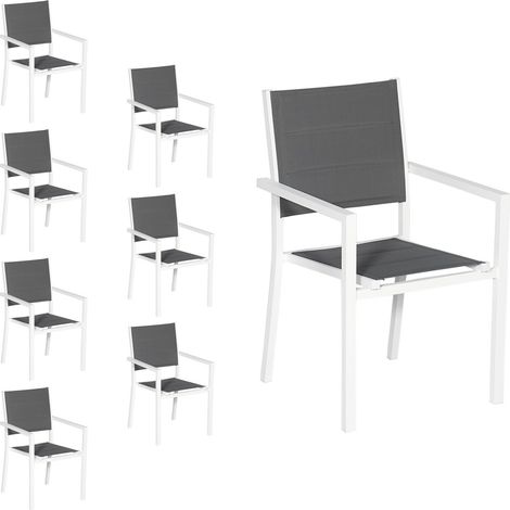 Juego de 8 sillas tapizadas de aluminio blanco textileno gris