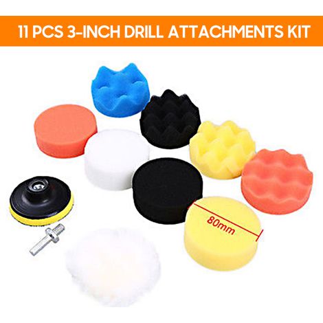 3-Zoll-Autopolierpad-Set, 11-teilig, Schaumstoff-Wollpolierschwamm mit selbstklebenden Scheiben, Bohrzubehör, Reinigung für Auto, Haushalt, Bad, Küche. (1/5)