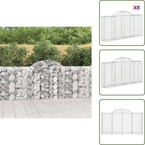 Gabionen mit Hochbogen 8 Stk. 200x30x100/120cm Verzinktes Eisen - Gabionen - Gabionenwand - Gartendeko - Ziergarten - Eisen (1/5)