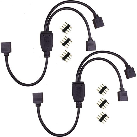 2pcs 4 broches 1 à 2 câble séparateur de bande LED, 4 broches connecteur pour bande LED CCT COB RGB connecteur d'angle de ruban LED prise câble de connexion de bande LED