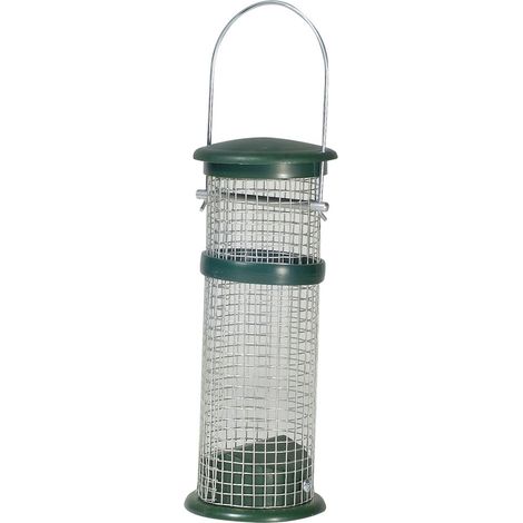 Erdnusssäule Metall klein grün Ø 6,5, Höhe 21,5 cm Vogelfutterspender