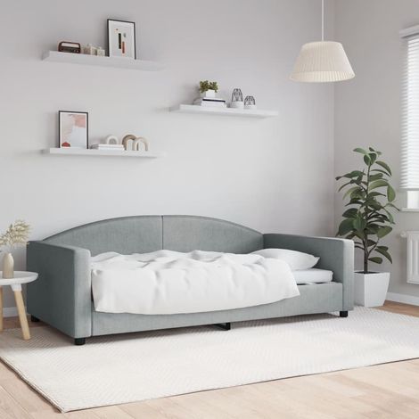 Lit de jour convertible 2 en 1 gris clair en tissu 100 x 190 cm - PANGIVO (1/5)