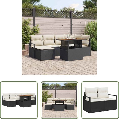 Salon de jardin -  Ensemble de salle à manger pour jardin 7 pcs Noir et Crème (1/5)
