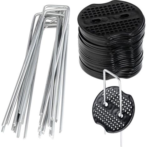 Lot de 50 clous de jardin, 50 broches de sécurité de jardin en acier galvanisé et 50 pièces de rondelle à tampons, pour sécuriser la poussière des mauvaises herbes, le filet, l'aménagement (1/5)