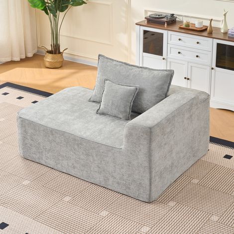 Chaiselongue 105x29x41 cm gris en chenilla con cojín, bolsillos laterales y sin montaje (1/5)