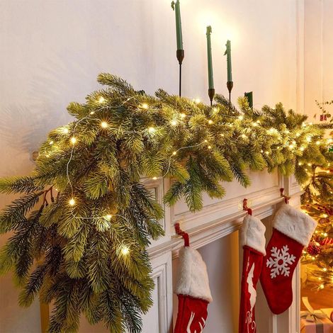 Guirlande En Rotin Artificiel - 190 Cm - Avec Guirlande Lumineuse Intégrée 3 M - Pour Décoration De Cheminée Arbre Intérieur Extérieur - 1 Pièce (1/5)