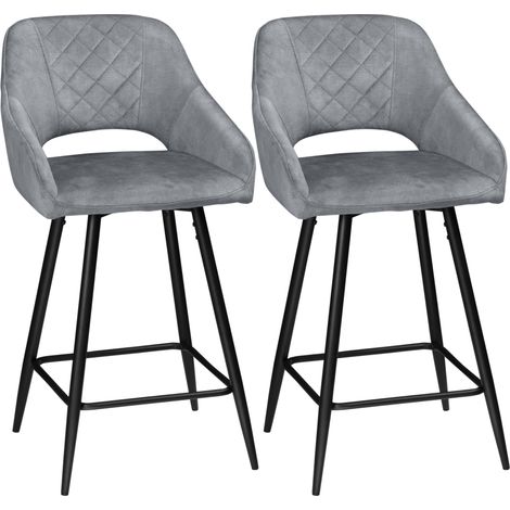 Bar Stools Set of 2, Velvet-Touch Fabric Counter Height Bar Chairs, Kitchen Stools with Steel Legs for Dining Area, Kitchen IslBarstools, Grey (1/5)