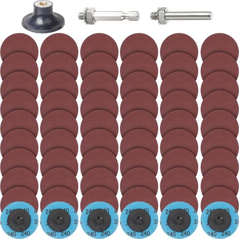 Lot de 63 Disques Abrasifs 50mm Grain 240 Changement Rapide pour La Métal Préparation De Surface Polissage Les Bavures Et La Peinture Antirouille (1/5)