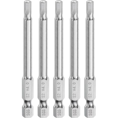 5pcs Foret à Tête Hexagonale 4mm (H4) Métrique 1/4" Tige Hexagonale 75mm (3") Long Embouts de Tournevis Magnétique Acier S2 Forets Hexagonaux à Pointe Plate pour Vis (1/5)