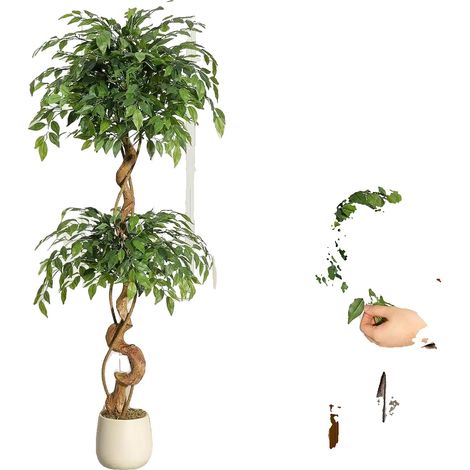 Ficus artificial, hojas de seda realistas, no requiere mantenimiento, 150 cm. (1/2)