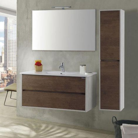 Mobile da Bagno Sospeso 80cm Colonna P18cm Mazzoni Maiorca Plus Noce Scuro Frassinato