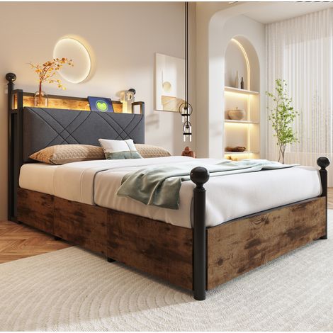 letto contenitore 90x190 con LED USB e baldacchino nero HAVRYA (1/5)
