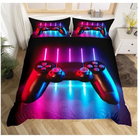 Jeu de literie Gamepad 200x200cm Console Jeu vidéo Housse de Couette Gamer Ensemble de lit dégradé néon Gamer Gaming Game - WAH (1/3)