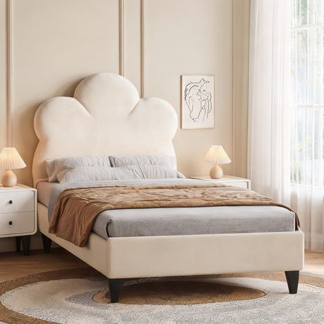 Cadre de lit beige en upholstered 206 x 100 x 110,5 cm (1/5)