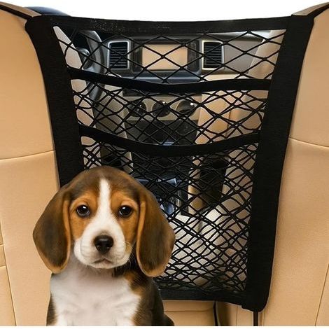 Lot de 2 barrières de protection pour chien pour voitures, filet de sécurité pour animaux de compagnie à 3 couches pour siège arrière, accessoires de voiture extensibles pour SUV/camion/coffre (1/5)