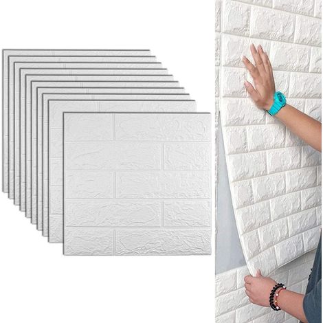 Lot de 10 autocollants muraux 3D en mousse pour salon, chambre à coucher, décoration artistique (35 x 38,5 cm, blanc) (1/5)
