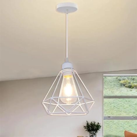 U-Do Lustre Suspension Pendentif Vintage Lampe Abat - Jour Cage en Métal Blanc E27 Lustre Plafonnier éclairage pour Salon (1/4)