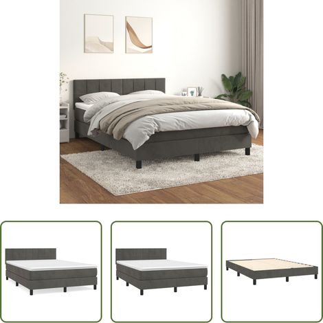 Samtbett -  Boxspringbett mit Matratze Dunkelgrau 140x190 cm Samt (1/5)