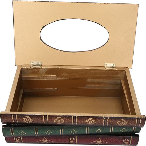 Boîte à mouchoirs en forme de livre - Décoration intérieure, rangement, ornement de bureau, style rétro, artisanat en bois (1/5)