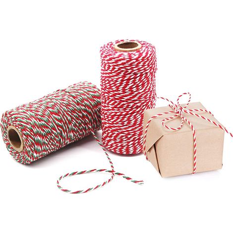 3 carretes de cordel de algodón, yute natural, rojo, blanco y verde, para envolver regalos, decoración navideña y cocina.