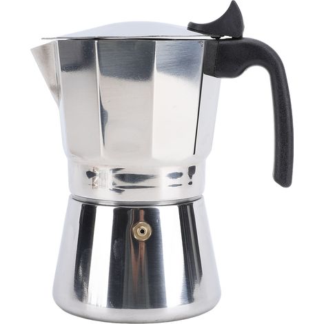 Cafetière italienne Inox octogonale 300ml pour plaque induction et gaz, design élégant argenté (1/5)