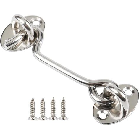 Crochet tempête en acier inoxydable - Crochet de cabine et verrou à œillets - Verrou de placard, serrure à crochet de porte de grange, crochet de porte et à œillets - Argenté - 10,2 cm - 1