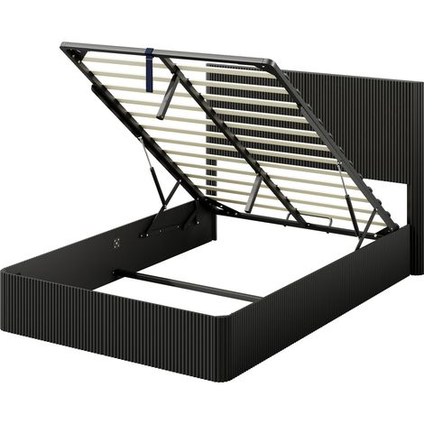 Letto matrimoniale 140 x 200 cm nero con contenitore e sistema di sollevamento idraulico (1/5)