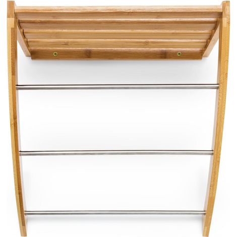 Scaffale da parete portasciugamani 3 barre pratico portaoggetti bagno 60 x 20 x 80 cm in bambù naturale 130003234