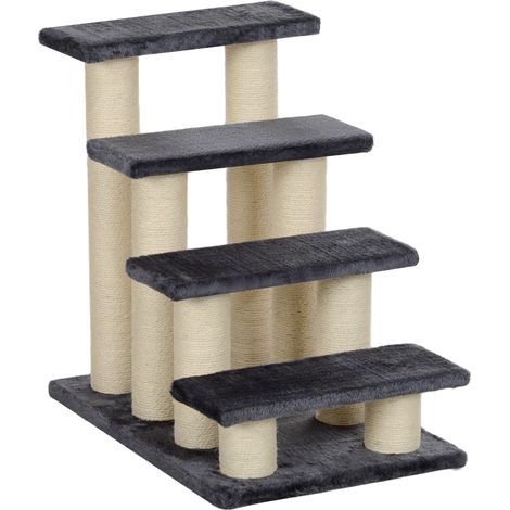 Escalier pour animaux 4 marches gris, revêtement doux, structure en panneau de particules, antidérapant pour chien, chat et petits animaux, de CHICFURN (1/5)