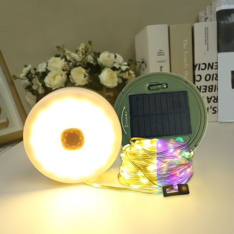 Guirlande LED Solaire Rétractable 10m,Blanche Chaud & RGB, USB, Étanche Portable, Déco Camping/Jardin/Fête (1/5)