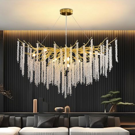 Lustre en Cristal Moderne,G912 Lampe à Pendentif en Cristal Rond,Postmoderne Chandelier pour salle à manger, cuisine, salon, chambre, couloir, café, bar(Doré,G912,120cm) (1/5)