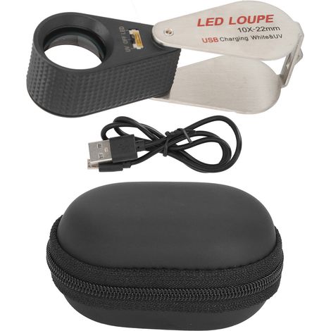 10X Jewelers Loupe Rechargeable Foldable Jewelry Pocket Magnifying Glass with 6 LED Lights and 7 UV Lamp