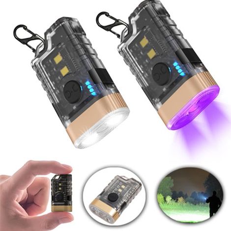 Torcia elettrica - Torcia a LED - Mini torcia - Torcia EDC - Ricaricabile tramite USB C - Torcia portachiavi - Clip - Magnete posteriore - 9 modalità - Torcia tascabile impermeabile - 2 pezzi (1/5)