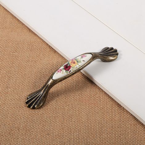 Poignées de meuble en céramique bronze, boutons de tiroir et placard, poignée de porte DIY, tirage d'armoire, lot de 6, finition antique (1/3)