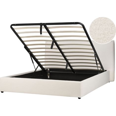 Ottoman Bed Boucle LAVAUR 160 x 200 cm (EU King Size) Off-White