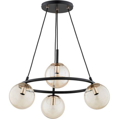 Alfa RINGO Industrial 4-Light Pendant Ceiling Lamp, Matte Black Metal with Gold Accents, 58cm x H66cm, 4xE14 Max 10W, Dimmable Modern Chandelier for Kitchen Dining Living Room