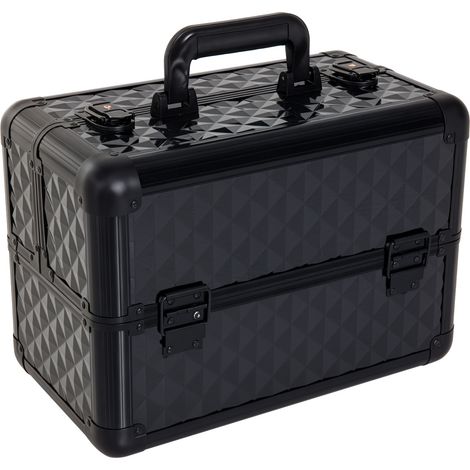 Maletín de maquillaje, organizador de maquillaje, caja de cosméticos profesional, estuche de belleza portátil de 4 capas, 35,5 x 20 x 25,5 cm, aluminio