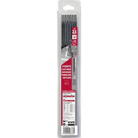 GYS – Lot de 12 électrodes en fonte – Ø2,5mm – Graphito-basique pour réparation fontes – Résistance à la fissuration – Longueur 350mm