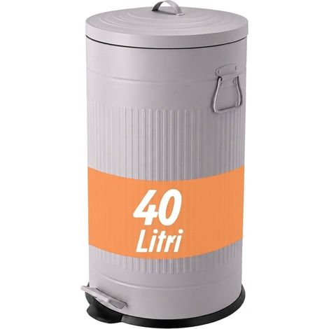 Relaxdays Pattumiera, 40 l, cucina, secchio estraibile, pedale, Soft Close, metallo, pattumiera a pedale rétro, grigia (1/5)