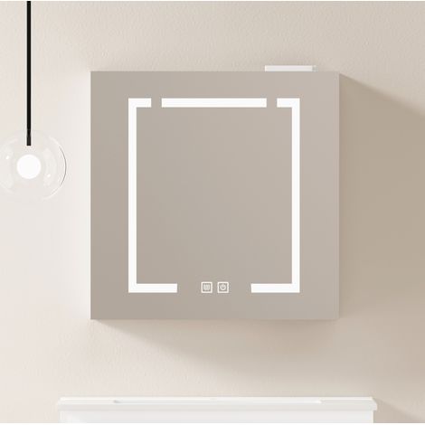 Mueble baño armario espejo LED 60 cm MDF blanco OKMYHOME (1/5)