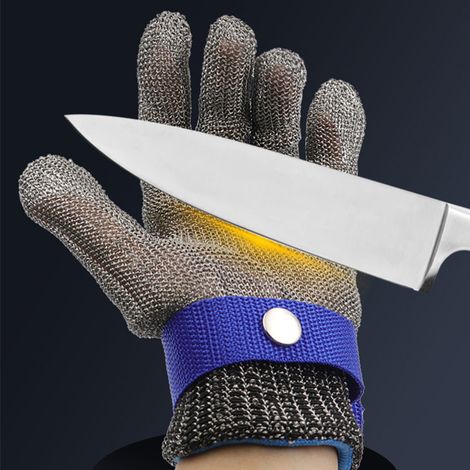 Schnittfeste Metallhandschuhe für Schneid-, Fäll- und Kettensägenarbeiten Handschutz Edelstahl-Drahthandschuhe silbergrau. (1/5)
