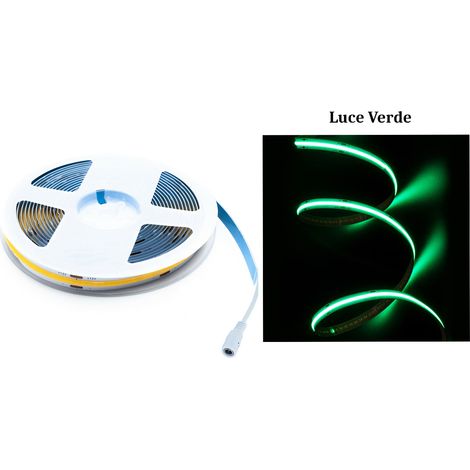 Striscia Led Cob 12V adesiva 5m luce verde  40W tagliabile flessibile COB320-12V (1/5)