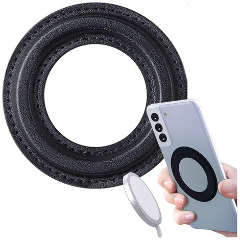 Plaque magnétique pour anneau MagSafe, autocollant, porte-anneau, étui universel en cuir noir Alogy. (1/5)
