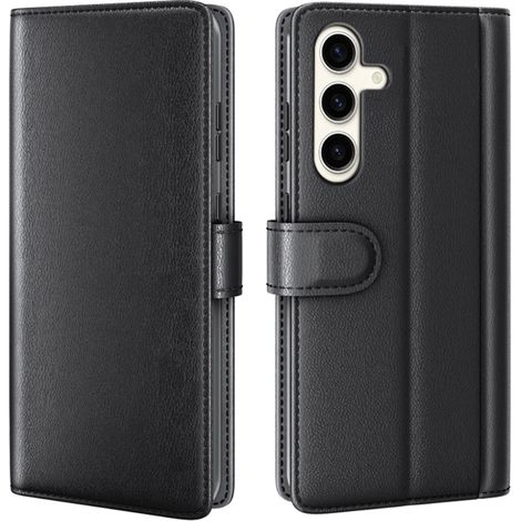 Niedrigpreisaktion: Echte Lederhülle für Samsung Galaxy S24 Plus, SchwarzCAS (1/5)