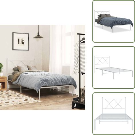 Letto con supporto schiena - vidaXL Giroletto con Testiera Metallo Bianco 90x190 cm - Letto con doghe in metallo