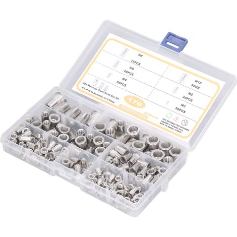 Nietmuttern M3–M10 aus Edelstahl 304, Flachkopf, Gewinde, Packung mit 170 Stück, robust und langlebig (1/5)