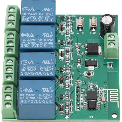 Module de relais à 4 canaux, puce ESP8266, contrôle sans fil WiFi, carte Quad pour équipement électronique, DC12V (1/5)