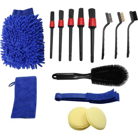 Kit de nettoyage intérieur de voiture en 15 pièces comprenant des brosses de détail, une brosse pour les jantes, etc. (1/5)