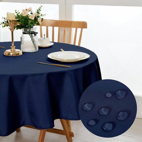 Nappe ronde 180cm bleu foncé, hydrofuge, antitache, polyester