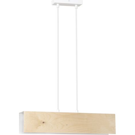 Lampadario 2 Luci Merlino In Acciaio Bianco Corpo Rettangolare E Legno Naturale (1/4)